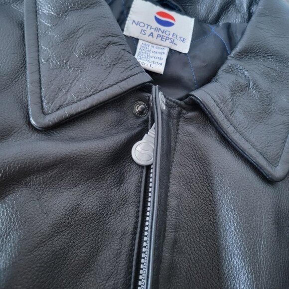 Vintage 90’s PEPSI Men’s L Classic Black Leather Bomber Jacket, Lined, NWOT - Picture 8 of 11
